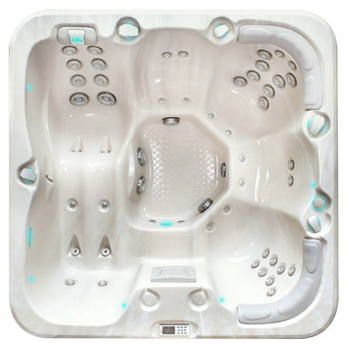 Passion Spas Refresh Whirlpool 200x200 – Draufsicht mit Sitz- und Liegeplätzen