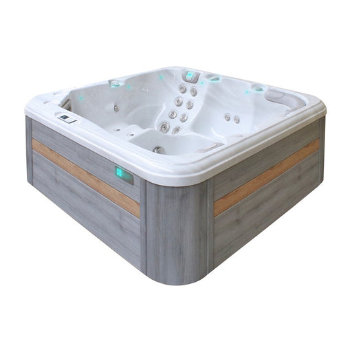 Passion Spas Relax Whirlpool 204x204 – seitliche Ansicht mit grauer Verkleidung