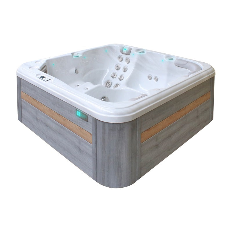 Passion Spas Relax Whirlpool 204x204 – seitliche Ansicht mit grauer Verkleidung