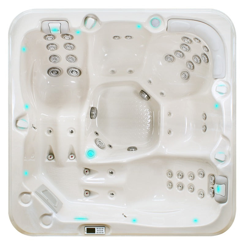 Passion Spas Relax Whirlpool 204x204 – Draufsicht mit Sitz- und Massageplätzen