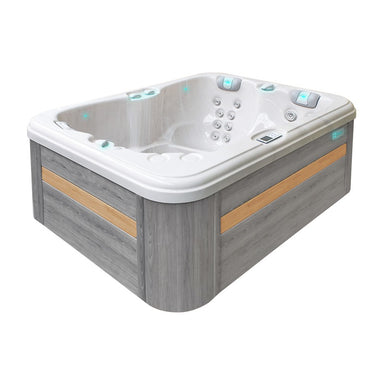 Passion Spas Renew Whirlpool 208x155 für 3 Personen – seitliche Ansicht mit grauer Verkleidung