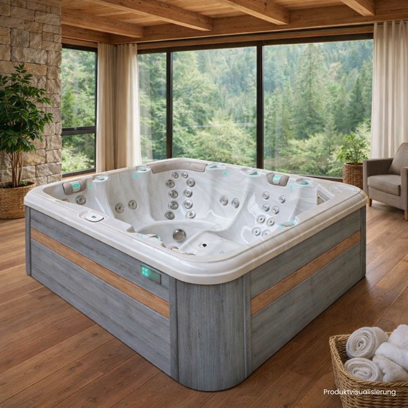 Premium Whirlpool Passion Spas Repose 254x204 in natürlichem Wohnambiente