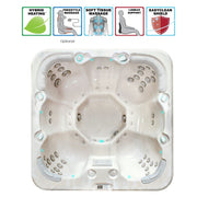 Draufsicht auf den Passion Spas Rewind Whirlpool 204x204 mit Massagedüsen und besondere Merkmale