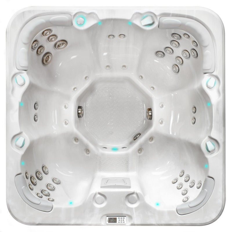 Passion Spas Rewind Whirlpool 204x204 – Draufsicht mit Sitz- und Massageplätzen
