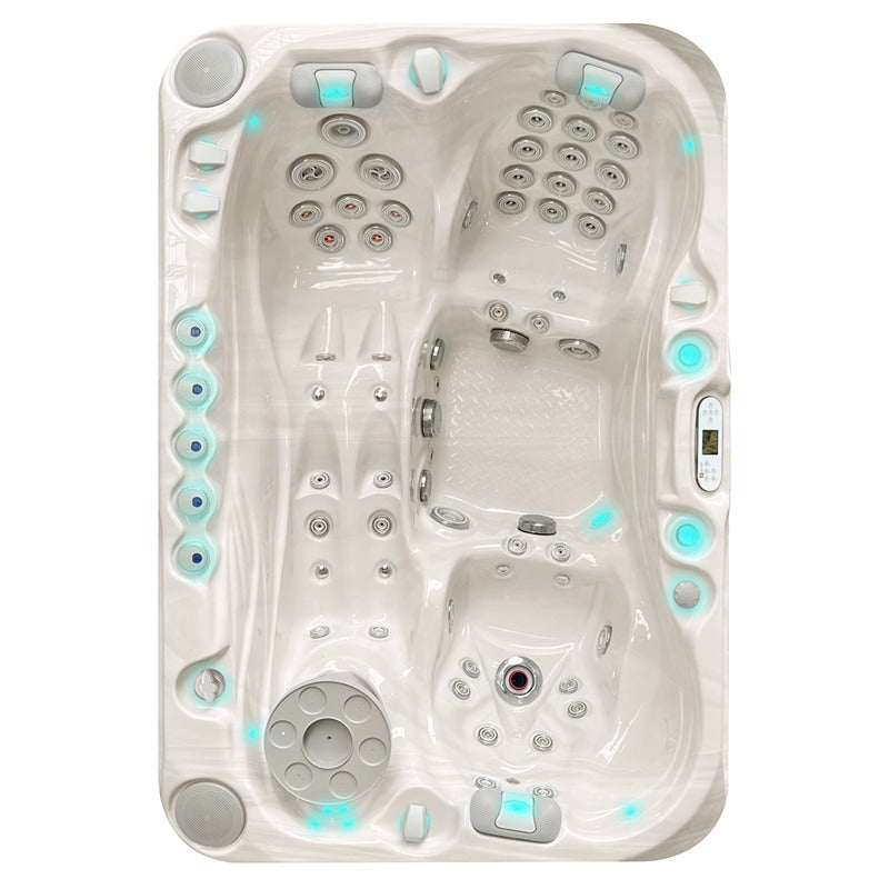 Passion Spas Sensation Outdoor Whirlpool Draufsicht mit ergonomischen Sitz- und Liegeplätzen sowie Massagejets