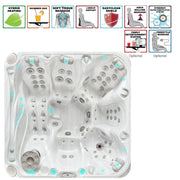 Draufsicht auf den Passion Spas Admire Outdoor Whirlpool mit ergonomischen Sitz- und Liegeflächen sowie Massagedüsen