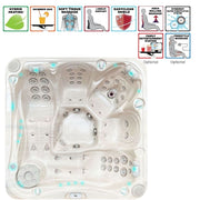 Passion Spas Delight Outdoor Whirlpool Draufsicht mit ergonomischen Sitzplätzen, Massagejets und LED-Beleuchtung