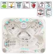 Passion Spas Happy Outdoor Whirlpool Draufsicht mit ergonomischen Sitzplätzen, Massagejets und LED-Beleuchtung