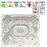Passion Spas Harmony Outdoor Whirlpool Draufsicht mit mehreren Sitz- und Liegeplätzen sowie Massagejets