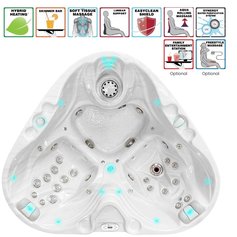 Passion Spas Heart Outdoor Whirlpool Draufsicht mit herzförmigem Design, Massagejets und besonderen Ausstattungsmerkmalen