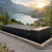 Passion Spas Balance Swim Spa mit elektrischem Cover bei Sonnenuntergang, Visualisierungsbild mit Seeblick