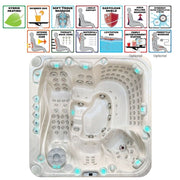 Draufsicht auf den Passion Spas Exhilarate Outdoor Whirlpool mit ergonomischem Liegeplatz und Massagedüsen