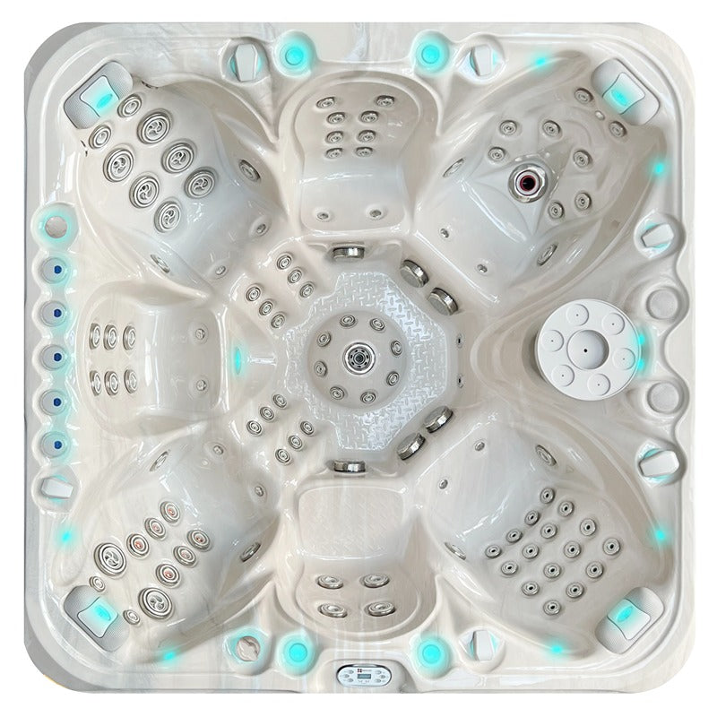 Passion Spas Excite Outdoor Whirlpool Draufsicht mit ergonomischen Sitzplätzen und zentralem Massagebereich