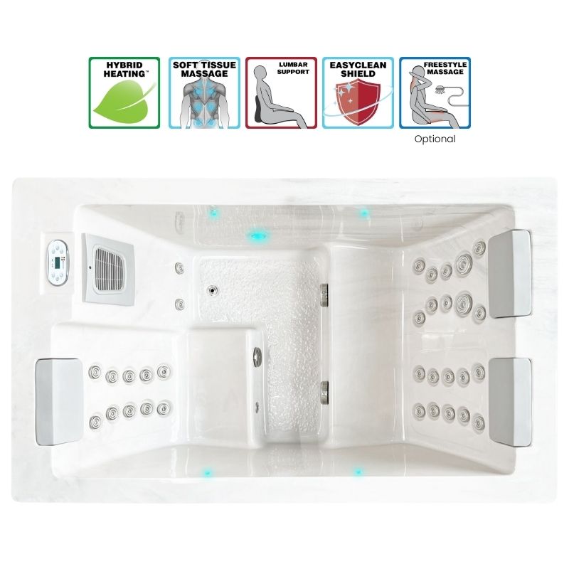 Passion Spas Serene 3 Outdoor Whirlpool Draufsicht mit Massagezonen, LED-Beleuchtung und besonderen Ausstattungsmerkmalen