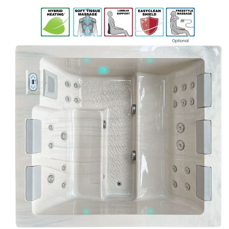 Passion Spas Serene 5 Outdoor Whirlpool Draufsicht mit Massagezonen, LED-Beleuchtung und besonderen Ausstattungsmerkmalen