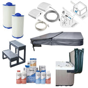 Whirlpool Zubehör Set von FinA Wellness mit Filterpatronen, Abdeckung, Treppen, Verbindungskabel und InSpire Pflegeprodukten