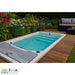  Chronos Mini Pool von Platinum Spas im modernen Garten mit Holzdeck und Blumenbeet
