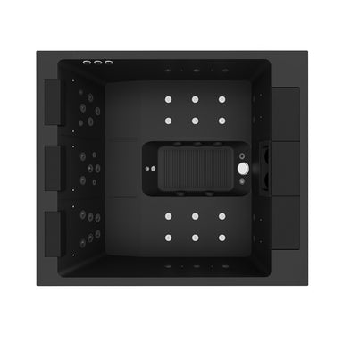 Top-Down-Ansicht des Lounge Divine Plus Whirlpools mit durchdachter Sitzanordnung, Fußmassagebereich und LED-Beleuchtung – edles Design trifft Funktionalität.