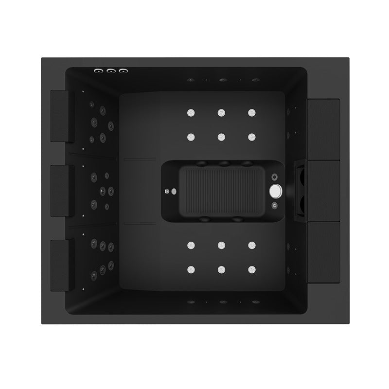 Top-Down-Ansicht des Lounge Divine Plus Whirlpools mit durchdachter Sitzanordnung, Fußmassagebereich und LED-Beleuchtung – edles Design trifft Funktionalität.