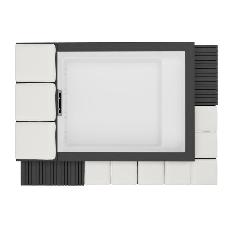 Draufsicht auf den Mirage Mini Pool mit komfortabler Polsterumrandung – kompakter Luxus mit modularer Sitzlandschaft