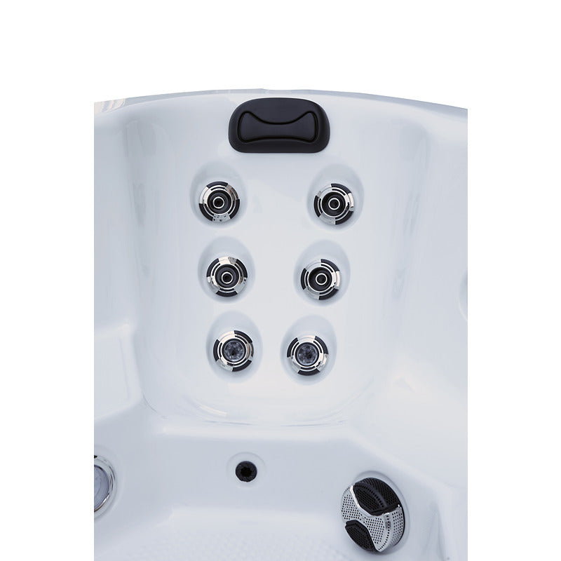 Rückenmassage-Sitz mit acht Hydrojets und Kopfstütze – gezielte Tiefenentspannung im Reims Outdoor-Whirlpool.