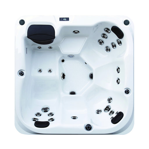 Draufsicht auf den Whirlpool Platinum Spas Reims – durchdachte Sitzanordnung für bis zu 6 Personen mit individuell angeordneten Jets.