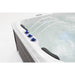 Platinum Spas Tahiti Hot Tub – seitliche Ansicht der beleuchteten Wasserfontänen und Kopfstützen bei Tageslicht, vereint Design, Komfort und Wasserspiel
