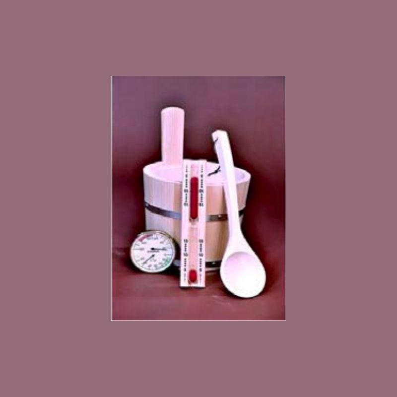 Sauna accessory set | Infusion bucket, ladle, thermo-hygrometer & hourglass