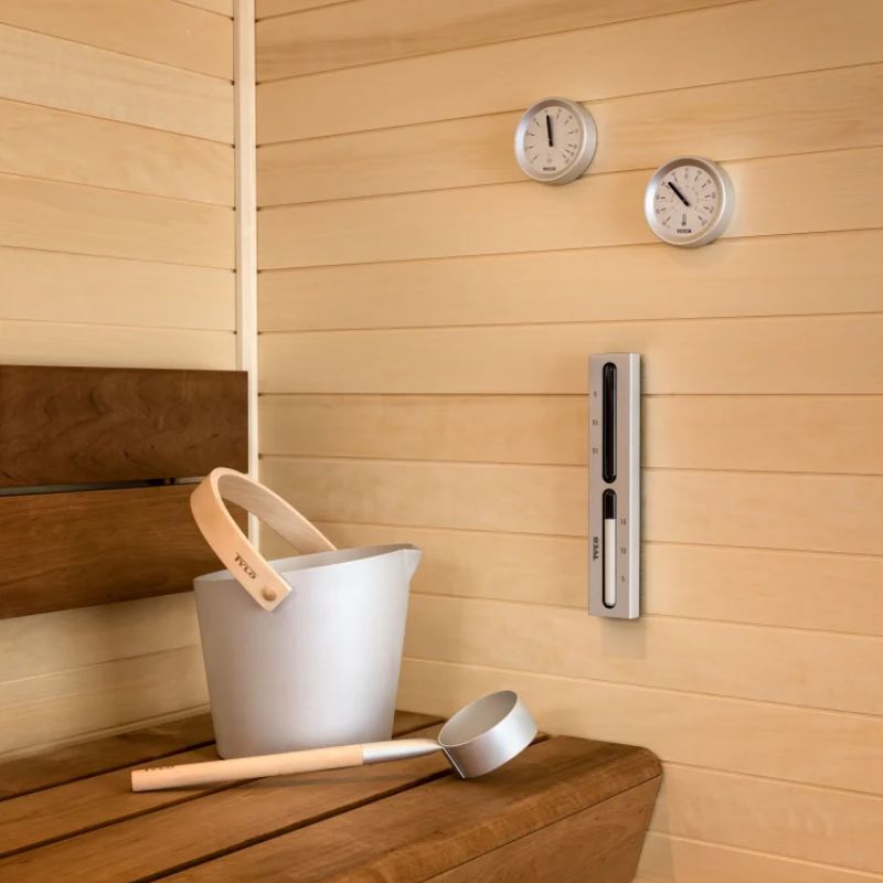 Sauna accessory set | Infusion bucket, ladle, thermo-hygrometer & hourglass