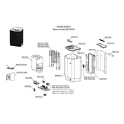 Ersatzteile-Übersicht für Tylö Sense Combi Saunaofen 6/8/10kW mit nummerierten Komponenten wie Heizelement, Steuerpanel und Gehäuseteile