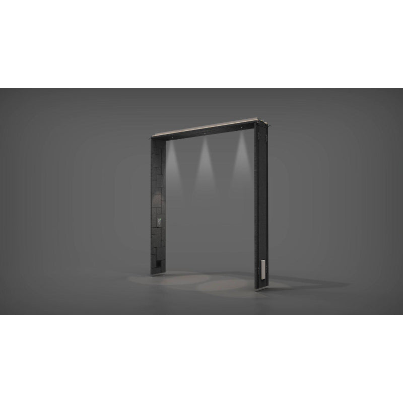 Tylö Reflection RIB Saunakabine mit schwarzem Metallrahmen und großer Glastür, modernes Sauna-Designelement auf neutralem Hintergrund