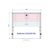 Maßzeichnung der Tylö Saunakabine Reflection 225x200 Rib mit Abmessungen 2260x2021 mm und Rippenfüllung in Aufsicht
