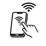 Smartphone mit WLAN-Symbol auf dem Display, Hand berührt Bildschirm, WLAN-Signale oben sichtbar - Smart-Home-Steuerung für Saunaanlagen und Wellness-Geräte