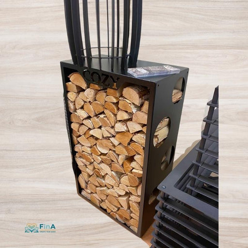 Seitenansicht COZY Saunaofen-Korb rund – leer, schwarz pulverbeschichtet