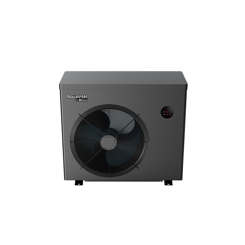 Frontansicht der AquaIntel Inverpad Wärmepumpe mit Digitalanzeige und zentralem Lüfter – Modell SW50 oder SW70