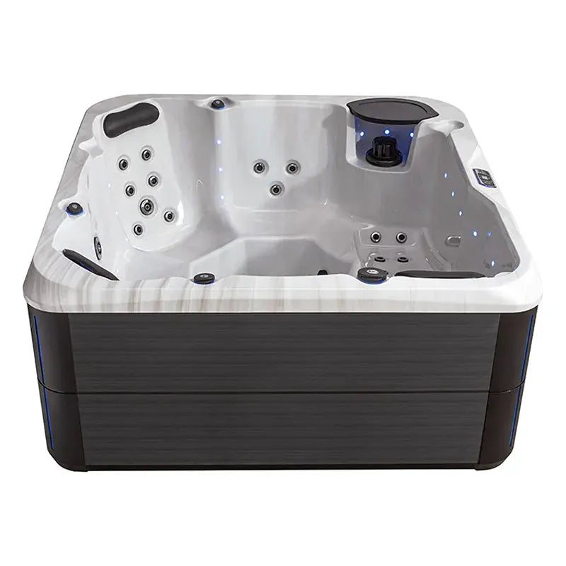 AWT Außenwhirlpool IN-801 eco Sterling Silver 200x200 mit weißem Innenraum, Düsen und Steuermodul von oben