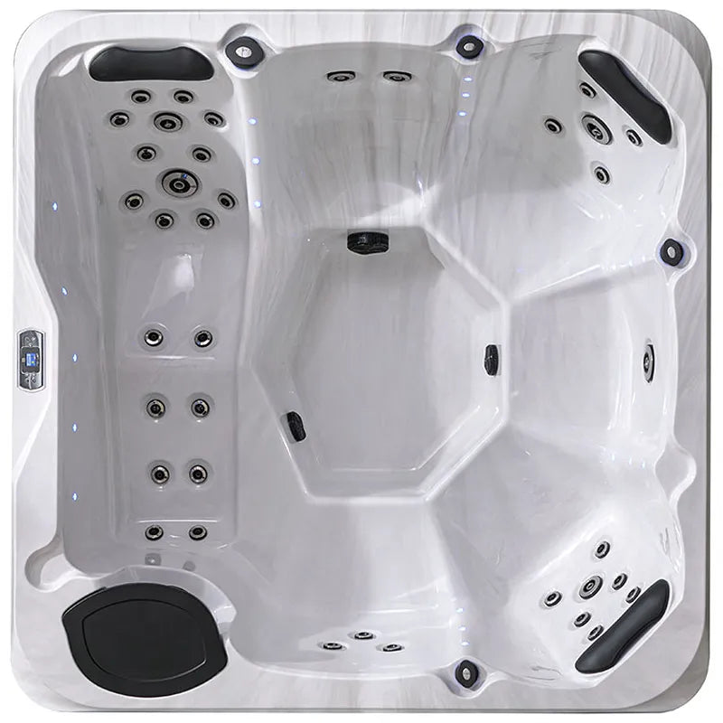 AWT Außenwhirlpool IN-801 eco Sterling Silver 200x200 Draufsicht mit Massagedüsen und Sitzplätzen