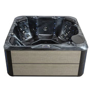 AWT Außenwhirlpool IN-801 eco Sterling Silver 200x200 mit schwarzem Innenraum und Holzverkleidung von vorne