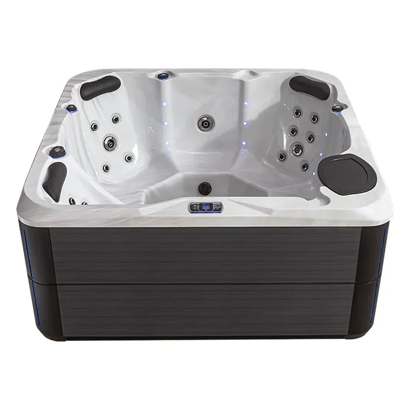 AWT Außenwhirlpool IN-801 eco Sterling Silver 200x200 Draufsicht mit weißem Innenraum, schwarzen Armlehnen und Düsensystem