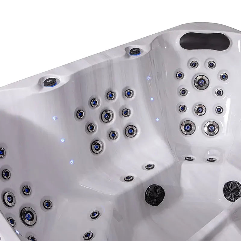 AWT Außenwhirlpool IN-804 mit Wärmepumpe Sterling Silver - Detailansicht der Massagedüsen und LED-Beleuchtung