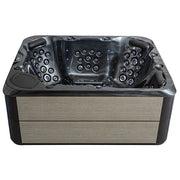 AWT Außenwhirlpool IN-804 mit Wärmepumpe Sterling Silver von oben mit schwarzem Becken und heller Holzverkleidung