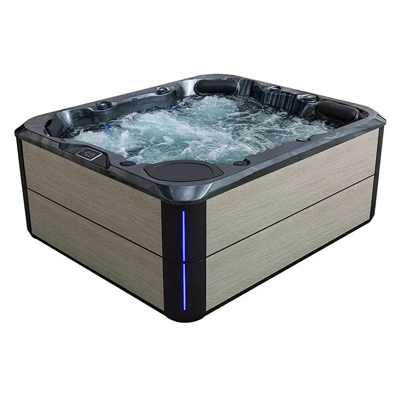 AWT Außenwhirlpool IN-804 mit Wärmepumpe Sterling Silver mit sprudelndem Wasser und beleuchtetem Rahmen