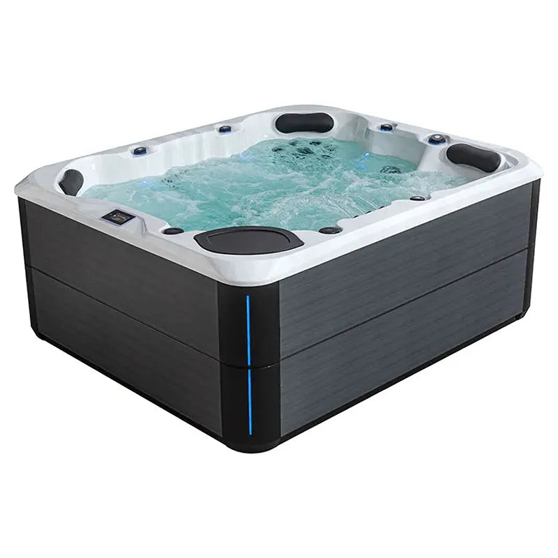 AWT Außenwhirlpool IN-804 mit Wärmepumpe Sterling Silver mit weißem Rand und grauem Außengehäuse