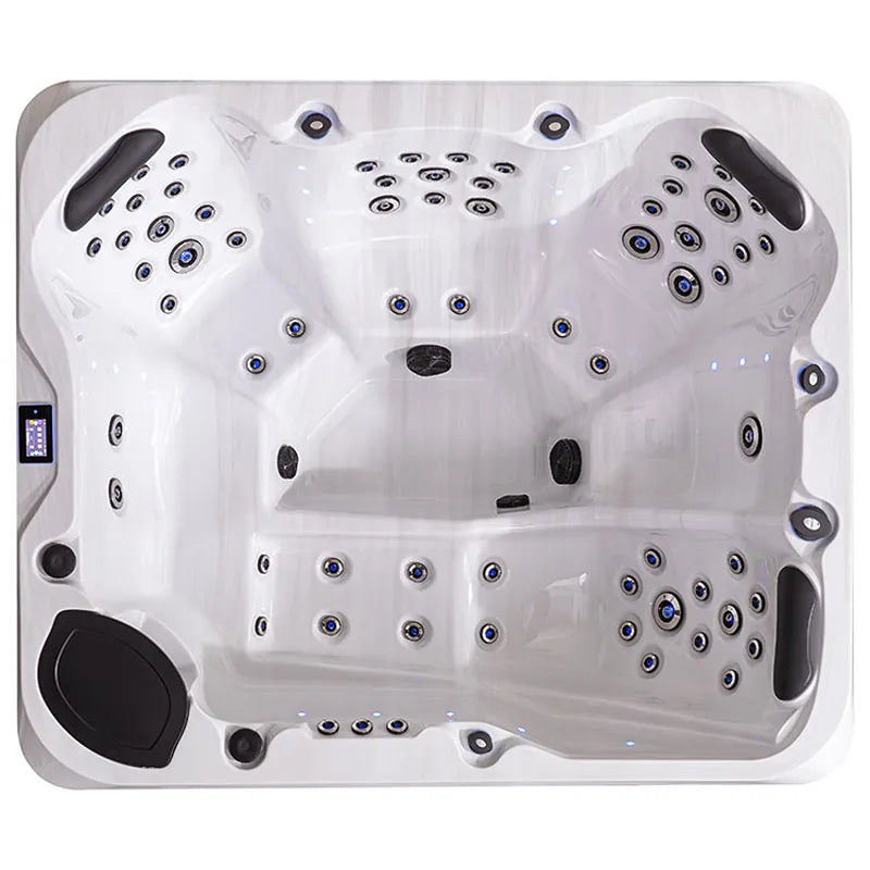 AWT Außenwhirlpool IN-804 mit Wärmepumpe Sterling Silver Draufsicht mit Düsen und Sitzplätzen