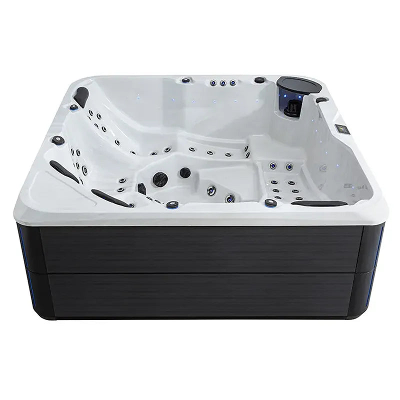 AWT Außenwhirlpool IN-803 extreme 235x235 Whirlpool mit weißem Innenraum, schwarzem Rand und Düsen von oben