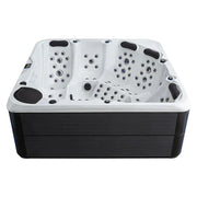 AWT Außenwhirlpool IN-803 extreme 235x235 Draufsicht mit weißem Innenraum, schwarzen Armrests und zahlreichen Massagedüsen