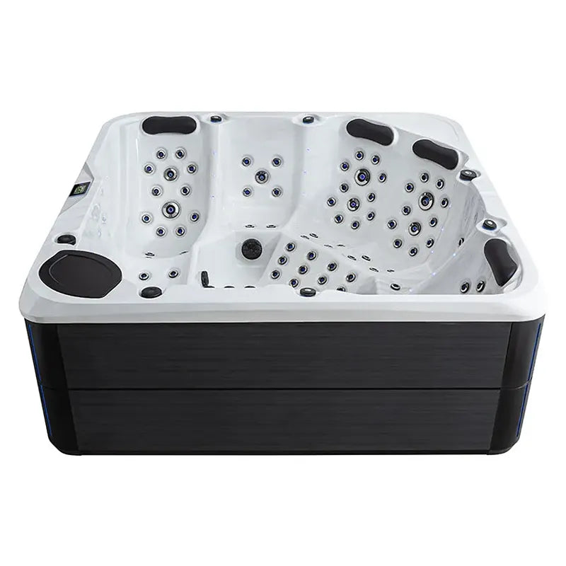 AWT Außenwhirlpool IN-803 extreme 235x235 Draufsicht mit weißem Innenraum, schwarzen Armrests und zahlreichen Massagedüsen