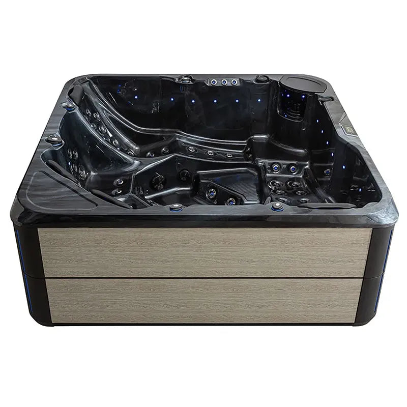 AWT Außenwhirlpool IN-803 extreme 235x235 Außenwhirlpool schwarze Wanne mit Holzverkleidung Draufsicht