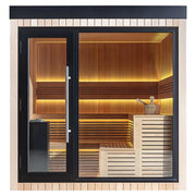 AWT THE CUBE X4 Hemlock 235x235 Gartensauna mit Glastür, Holzinnenraum, LED-Beleuchtung und Saunabänken