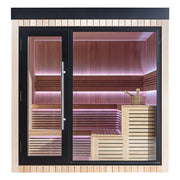 AWT THE CUBE X4 Hemlock 235x235 Gartensauna mit Holzverkleidung am Pool, beleuchtet, modernes Design